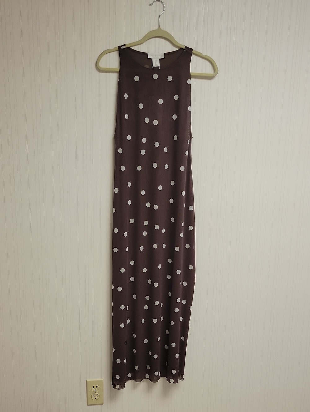 caroline constas brown polka dot dress Sleeveless Sheer Maxi New Small Coastal Ebay